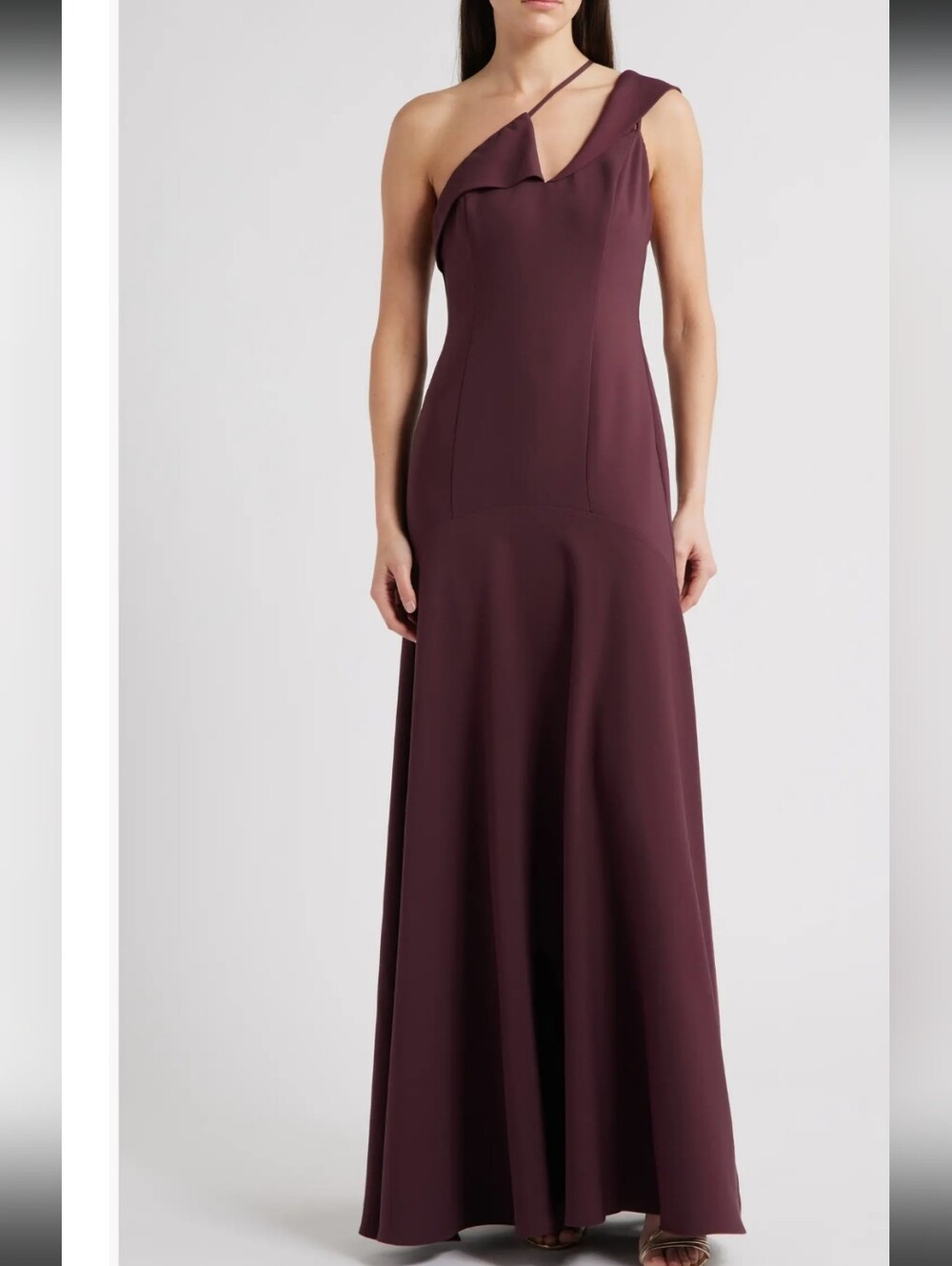 BLACK HALO NAIROBI ONE-SHOULDER GOWN IN PURPLE/PLUM  ;SZ:8